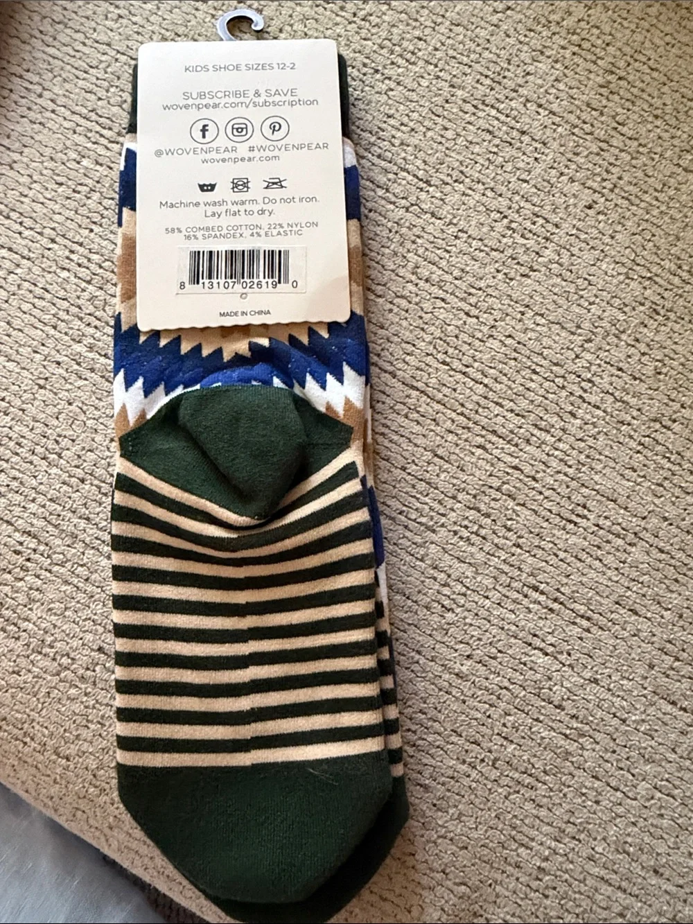 Woven Pear Kids Tribal Toe Crew Socks
